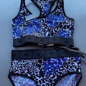 Women's Blue Leopard Print Sports Bra and Brief Set